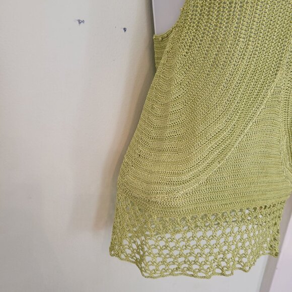 Kroshetta by Papillon S Green Rayon Sleeveless Crochet Top Boho Coastal Beaded - Picture 6 of 8